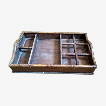 Large serving tray wood and rattan to doors lockers glasses and bottles