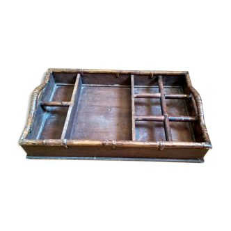 Large serving tray wood and rattan to doors lockers glasses and bottles