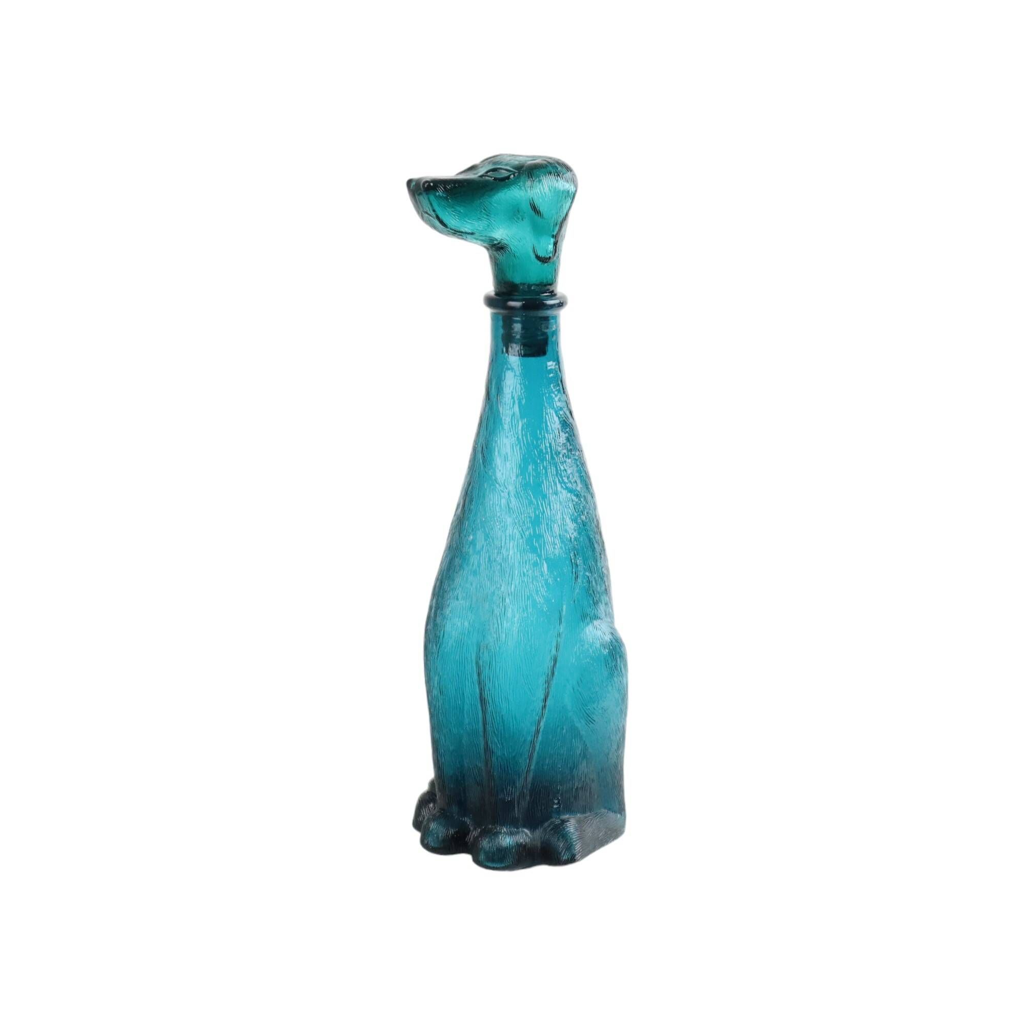 Vintage Decanter Dachshund Dachshund Blue Glass Empoli Italy 32cm