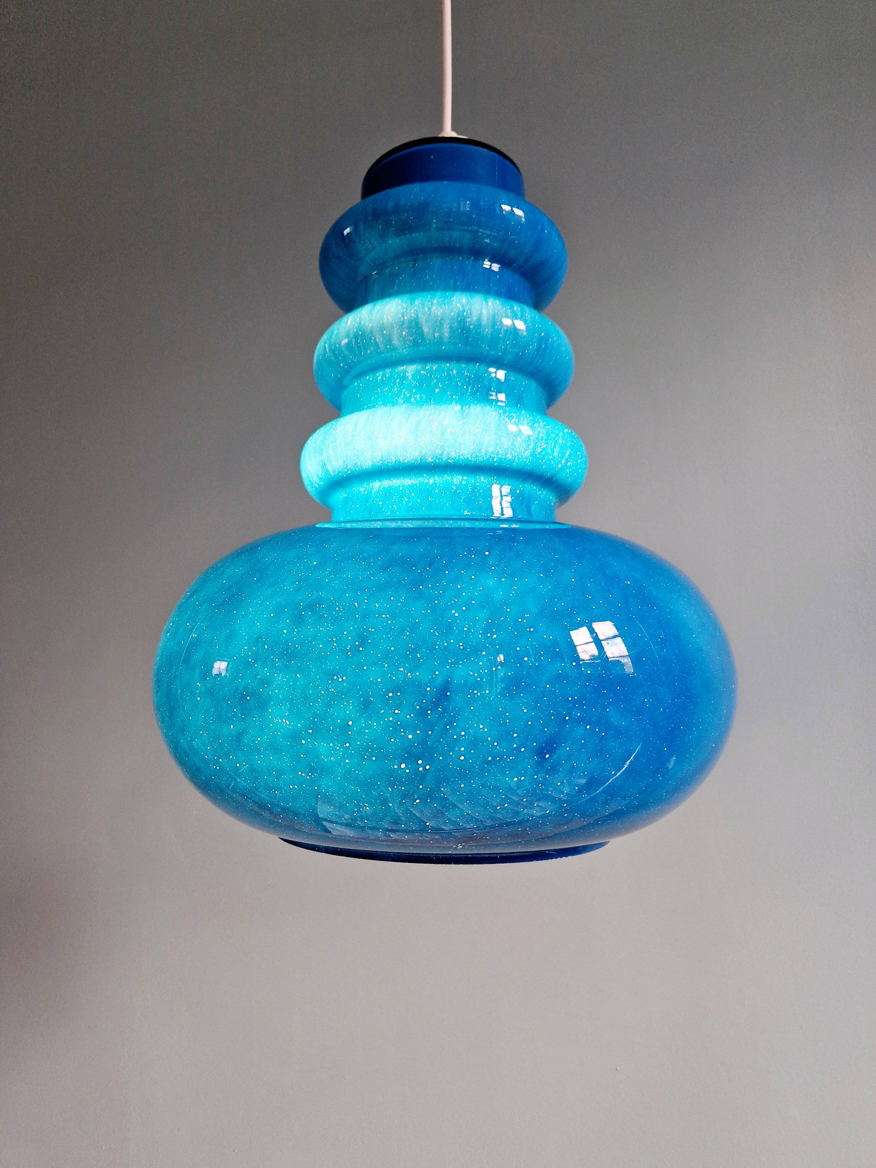 Large Space Age pendant light in blue opaline, 1960s-70s