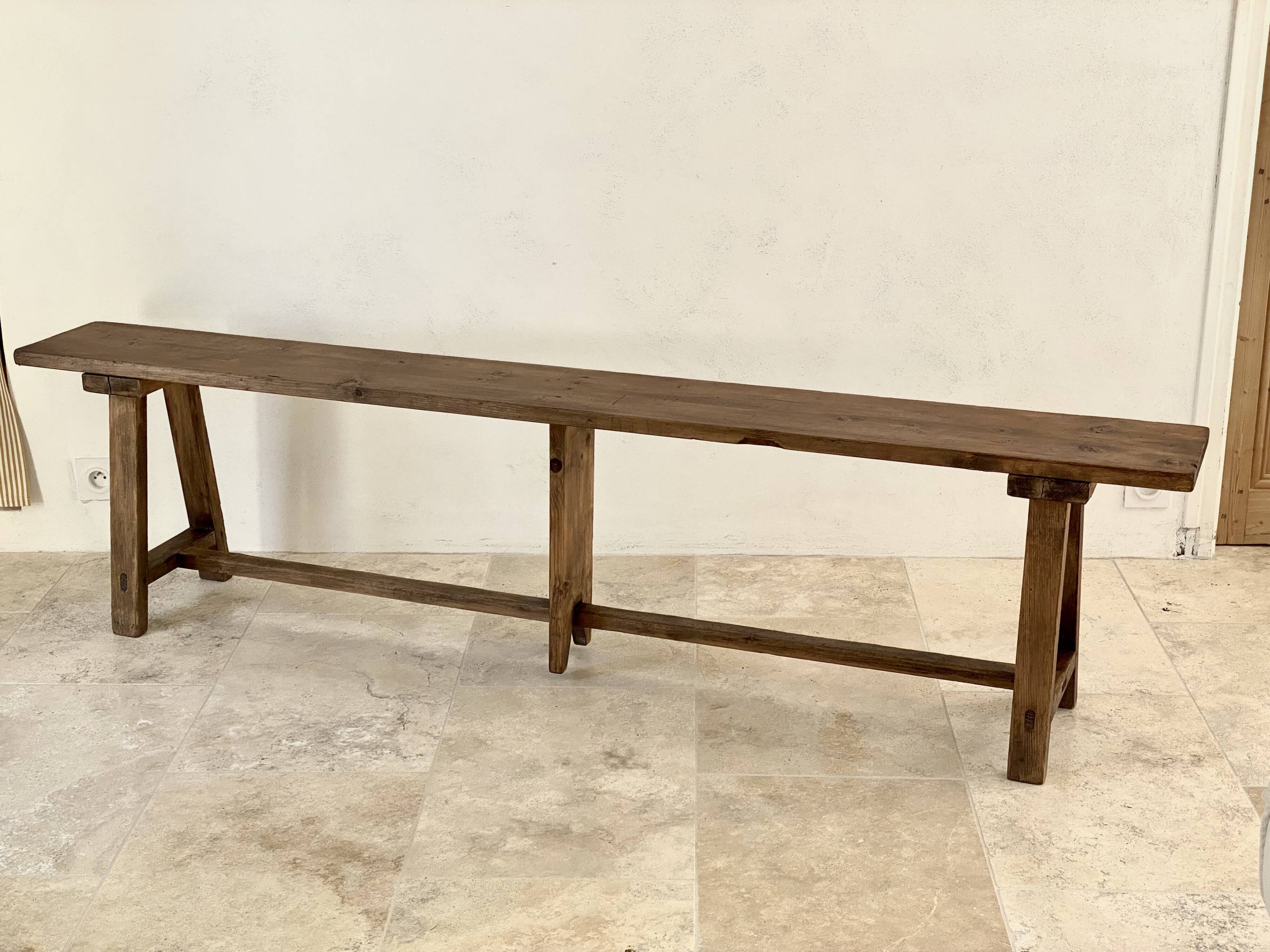 Antique farmhouse bench in solid wood – 19th century