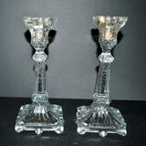 Set of 2 Egyptian-decorated candlesticks, Vallerysthal glassware, 1900