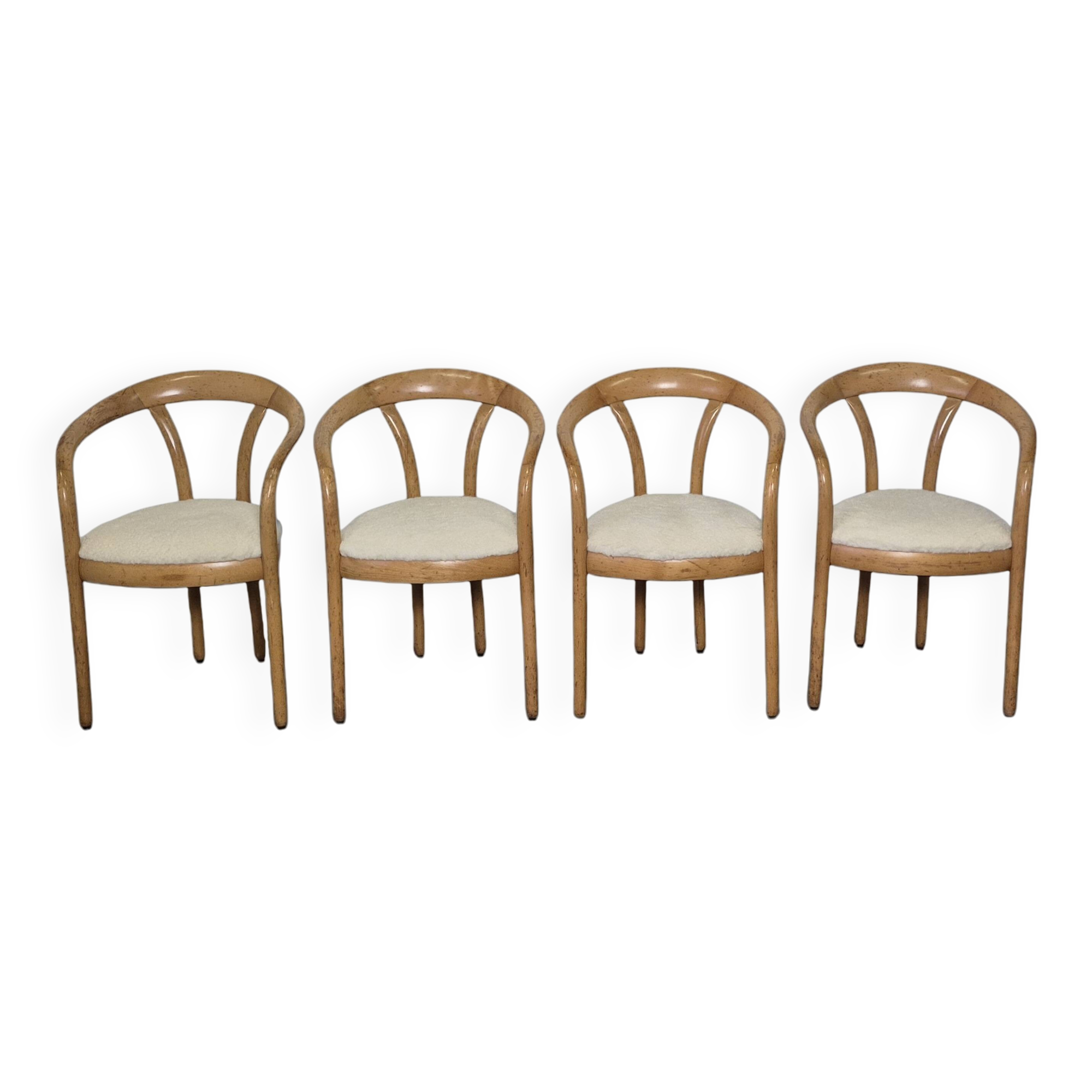 Ensemble de 4 chaises de salle à manger en bois et laine, Italie années 1970.