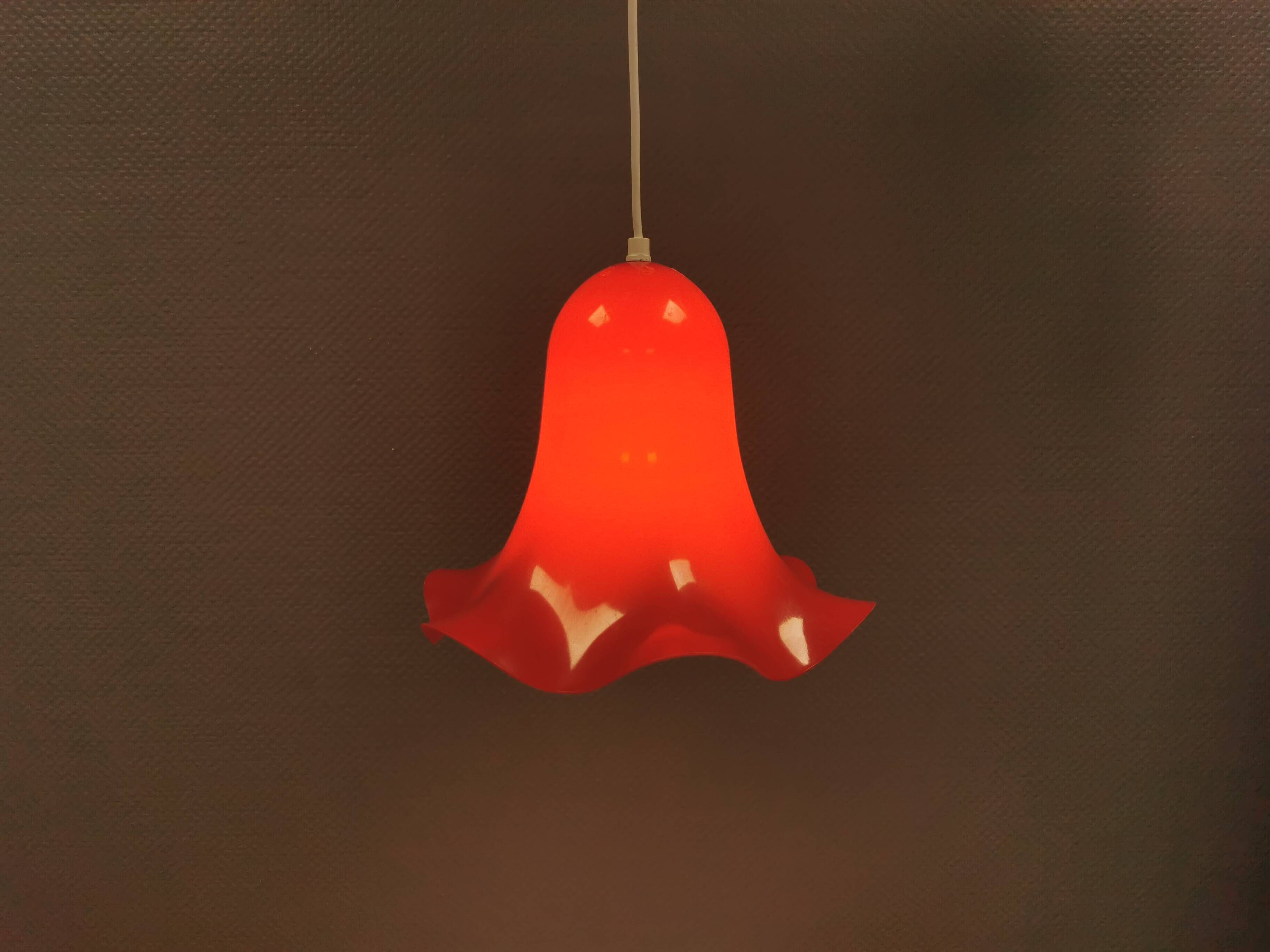 Red vintage hanging lamp made from ABC plastic. Denmark 1980s