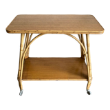 Side table provence 1960 in rattan and plyvood on wheels