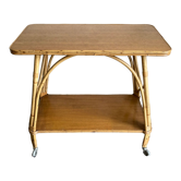 Table d'appoint provence 1960 en rotin et plyvood sur roulettes