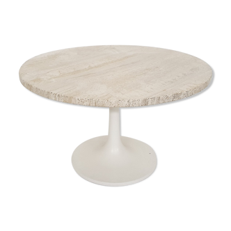 Mid-century round travertine side table, 1970's