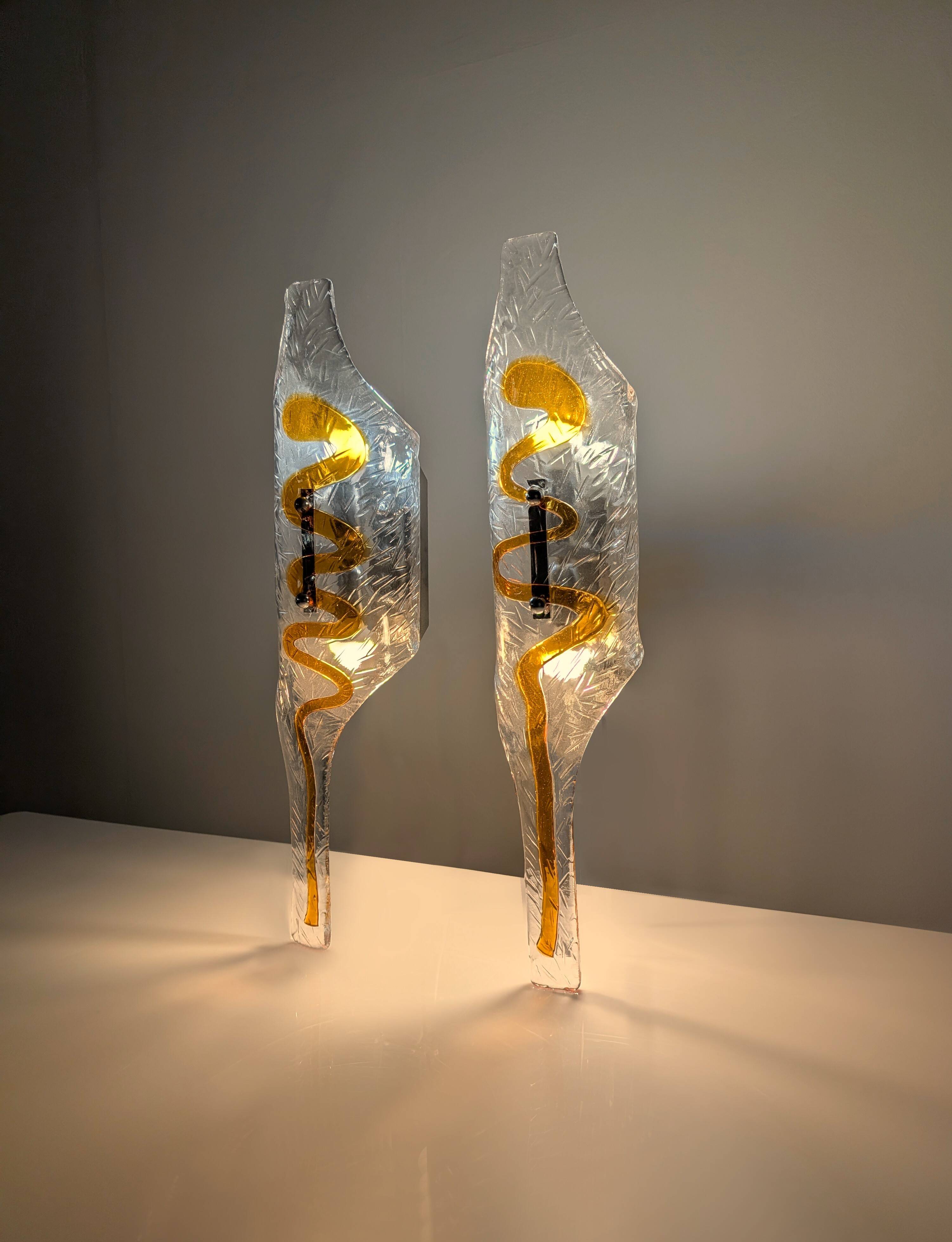 Pair of Murano Glass Sconces XXL Att. Toni Zuccheri for Mazzega 1970s