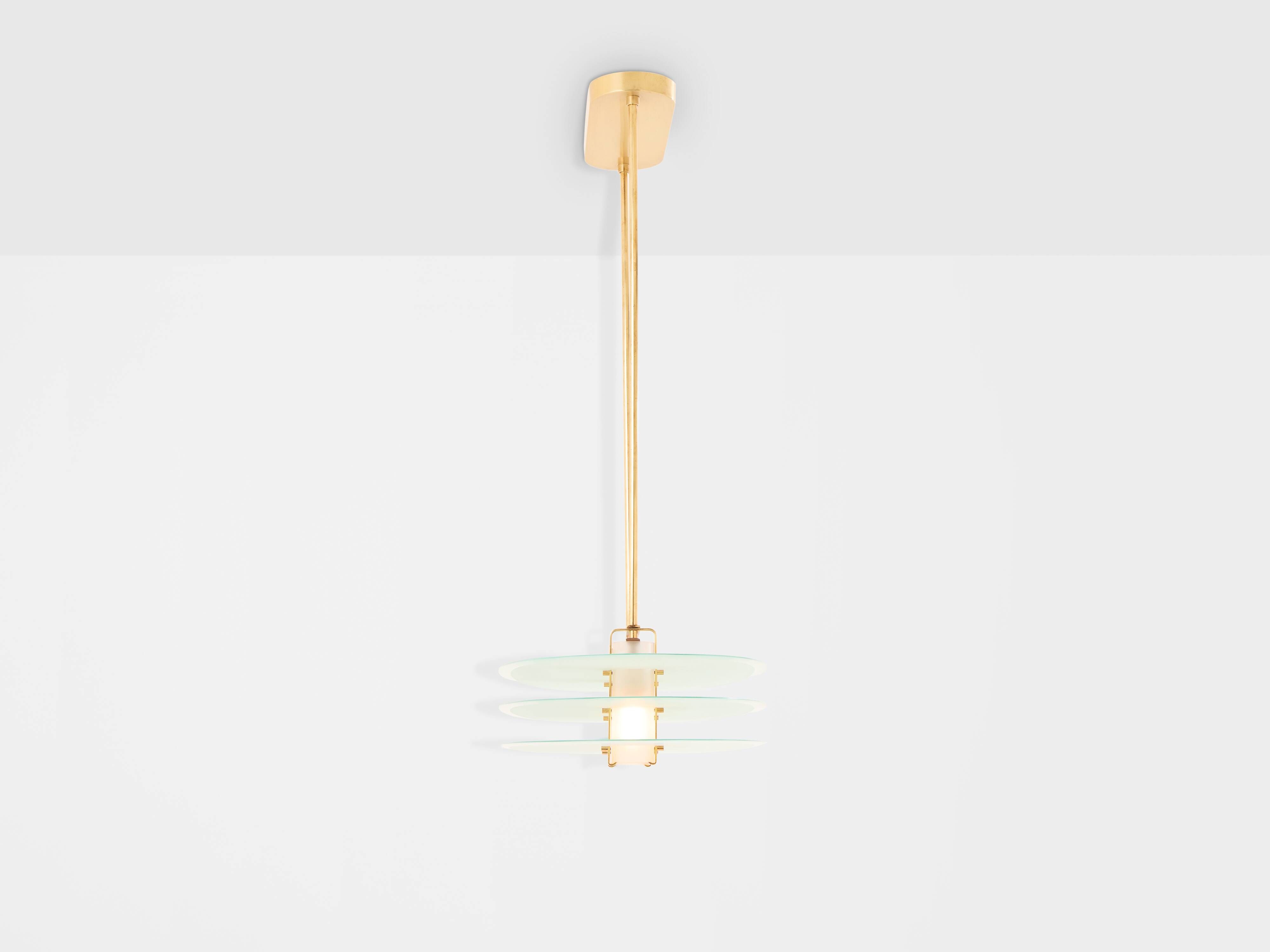 Ceiling light by Roberto Volonterio and Cesare Benedetti, brass and glass, 1980.