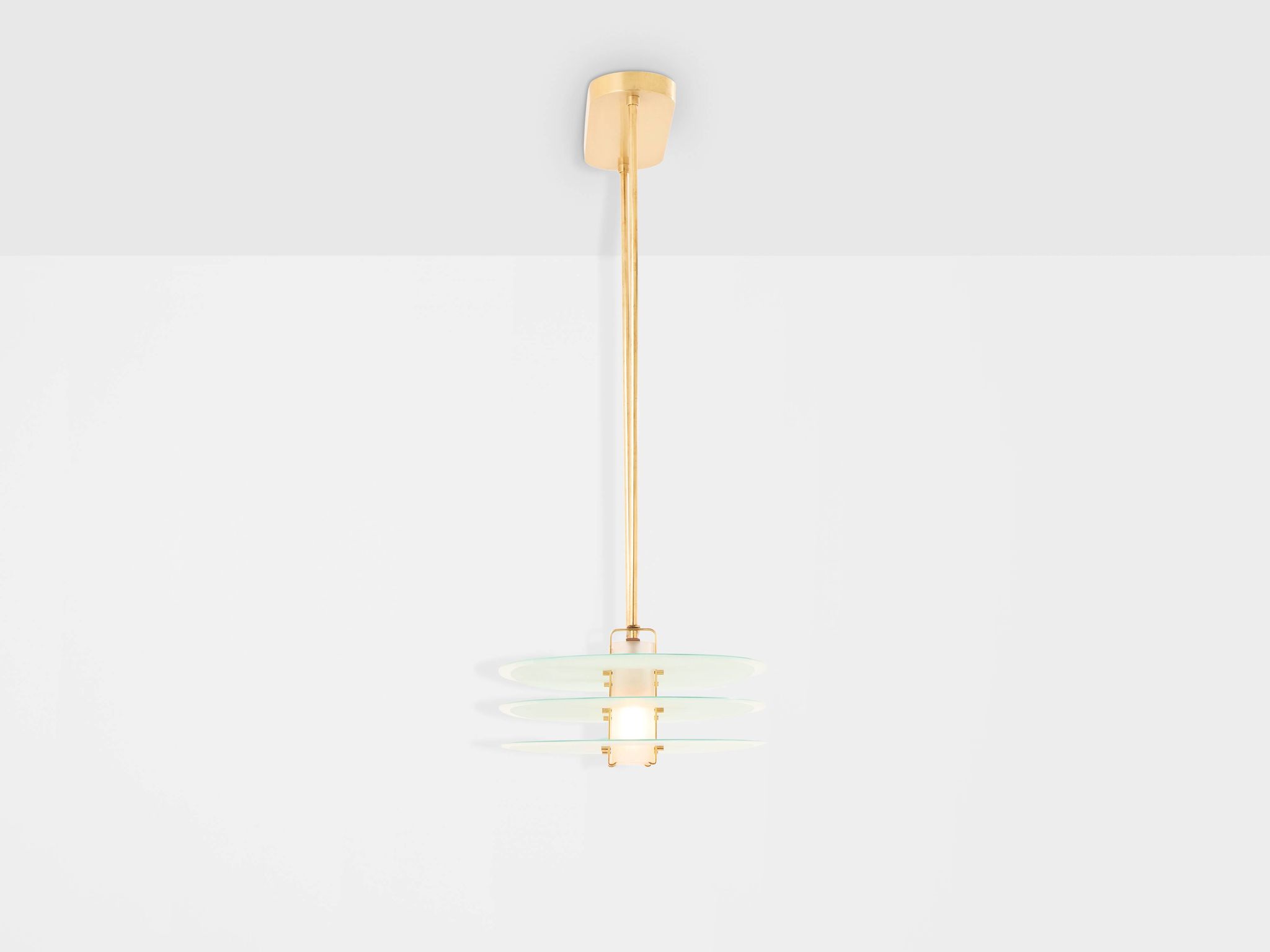 Ceiling light by Roberto Volonterio and Cesare Benedetti, brass and glass, 1980.