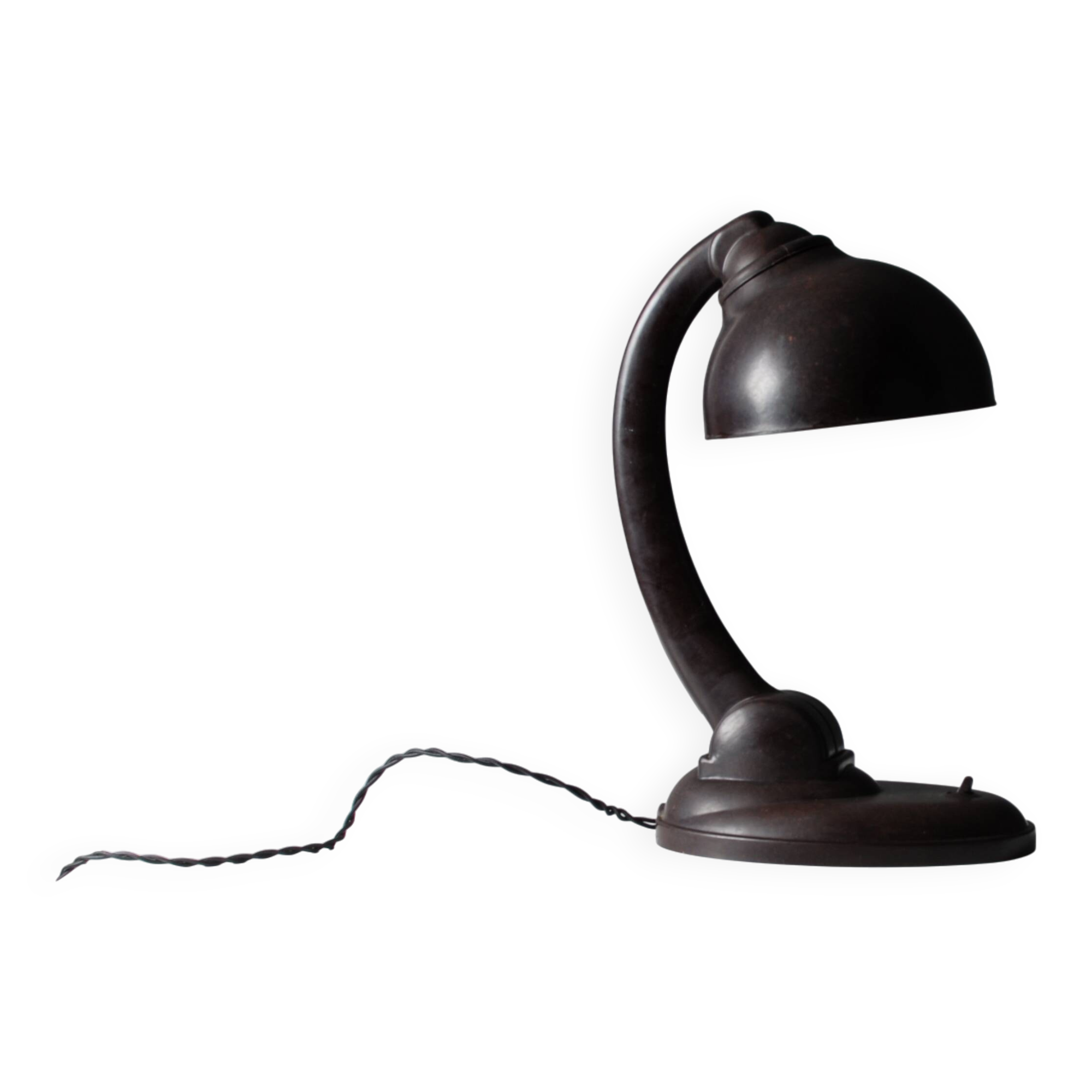 Art Deco desk lamp in brown Bakelite, model 11126, attributed to EKCO.