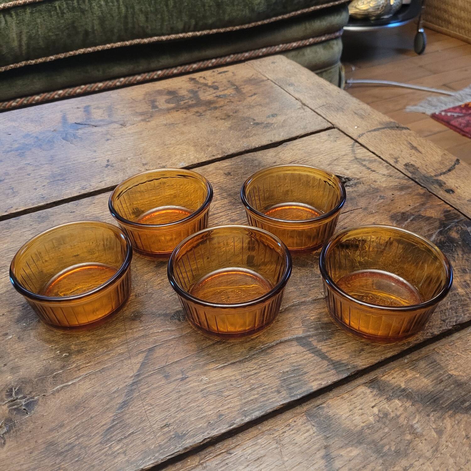 Set of 5 amber Duralex ramekins – France, 1970s