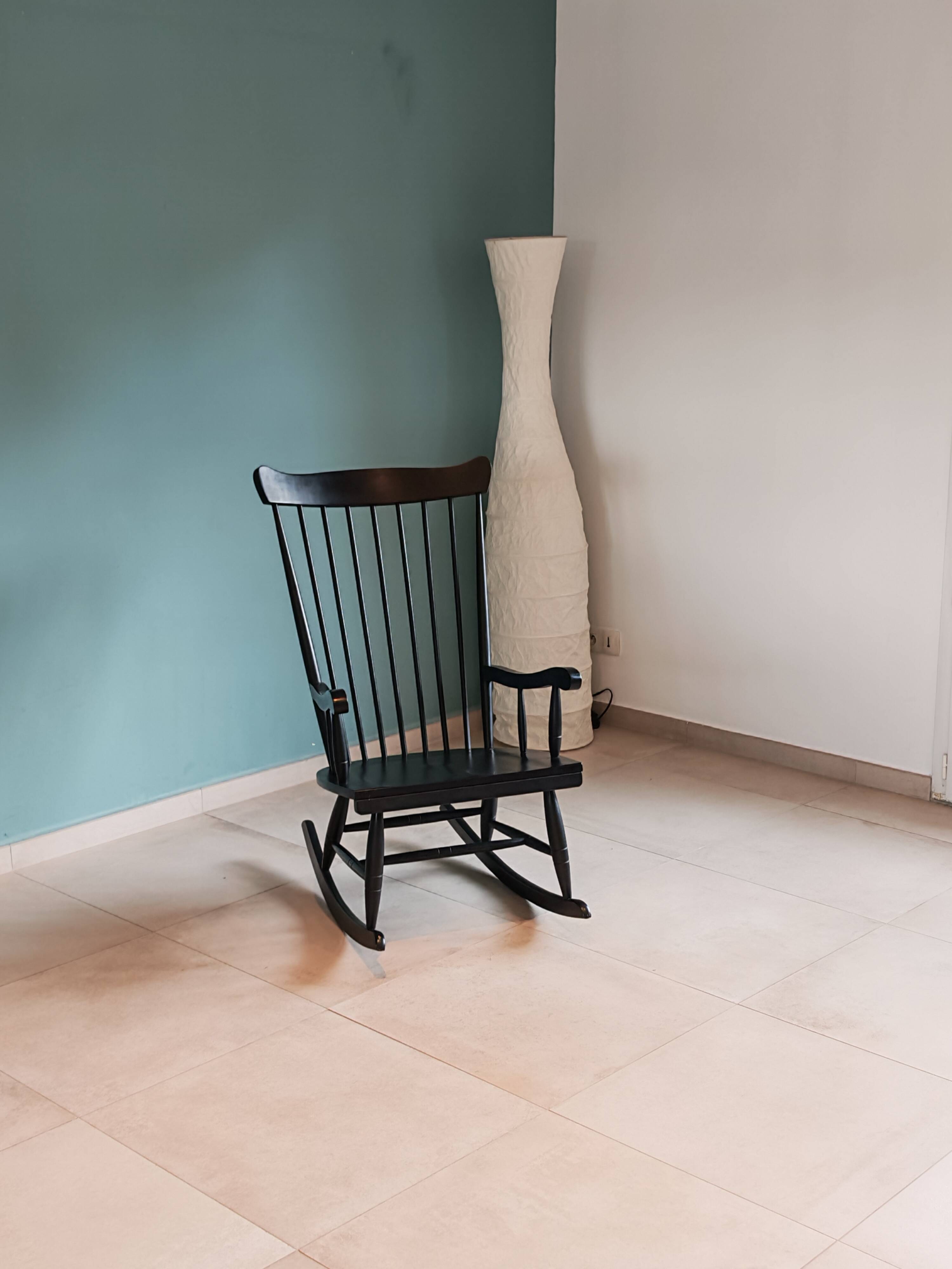 Rocking Chair Black Wood Vintage 1960 — Scandinavian Style