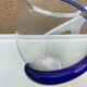 Contemporary vase in blown transparent glass & cobalt blue thread.