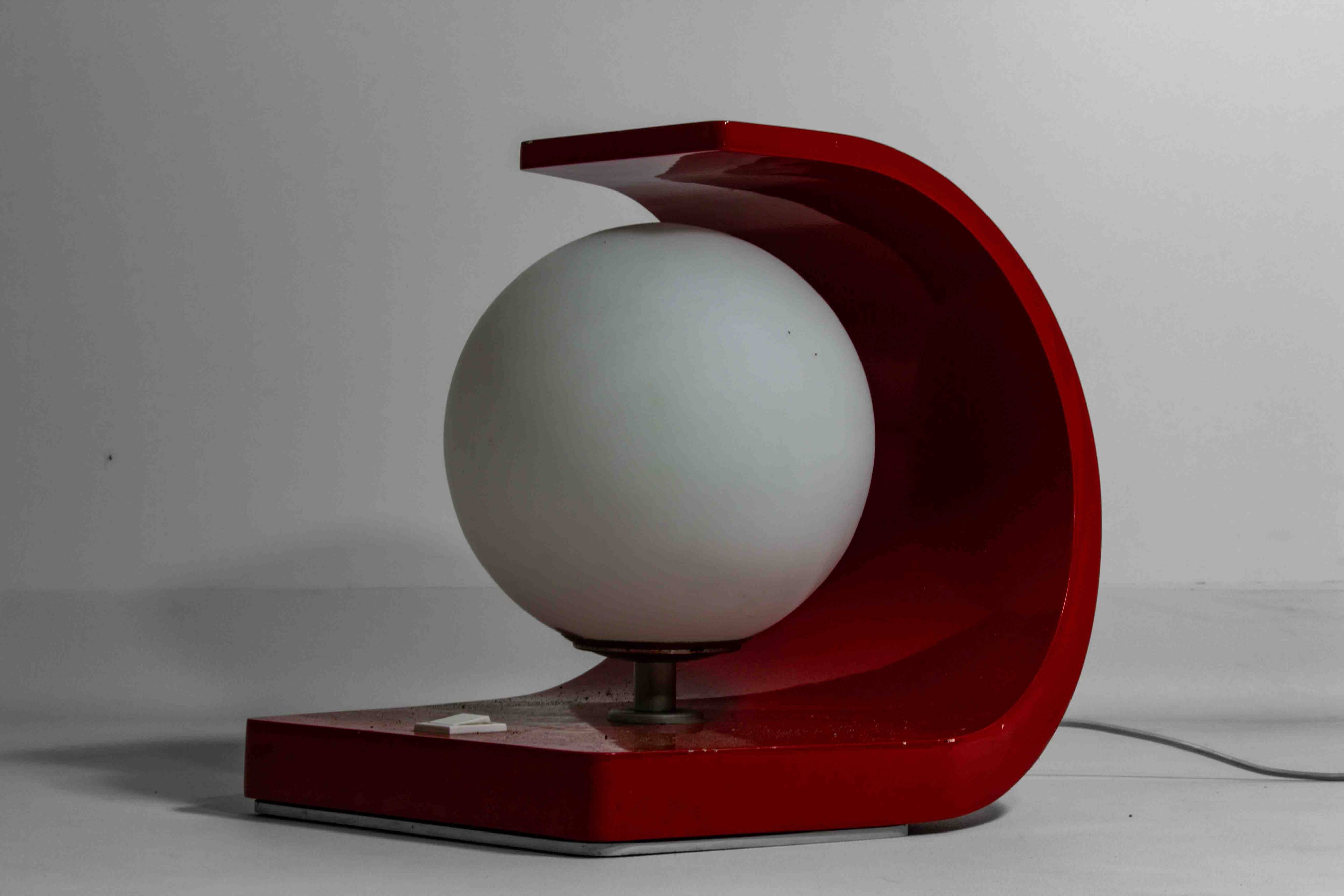 Space age "orb" lamp in red laminate casing, Italy 1960s