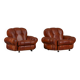 Fauteuils de club italiens vintage en simili cuir cognac, Italie années 1970, ensemble de 2