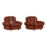 Vintage Italian club chairs in cognac leatherette, Italy 1970s, set of 2