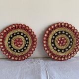 Pair of vintage rattan and straw trivets