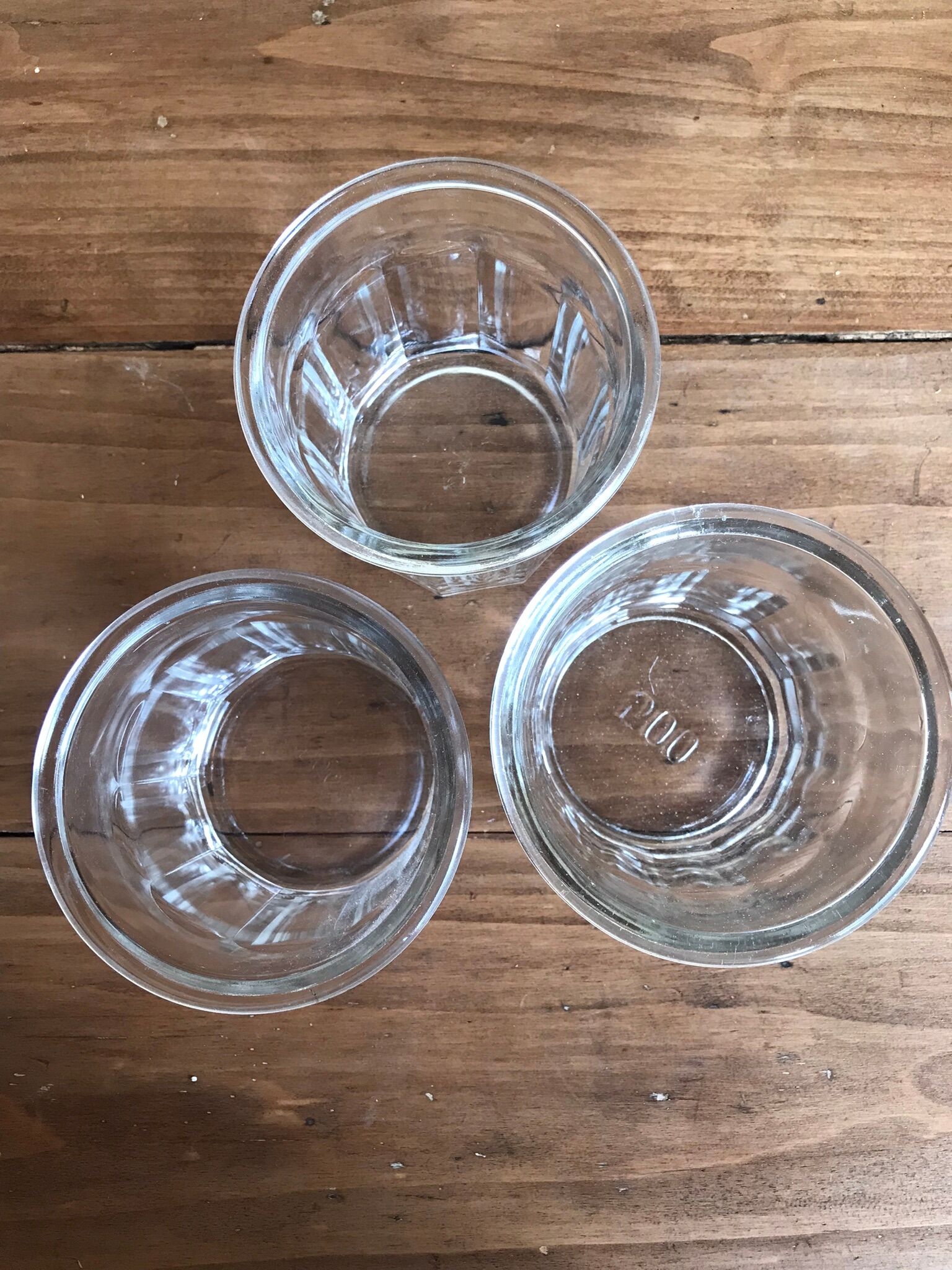 Set of 3 old jam glass jars