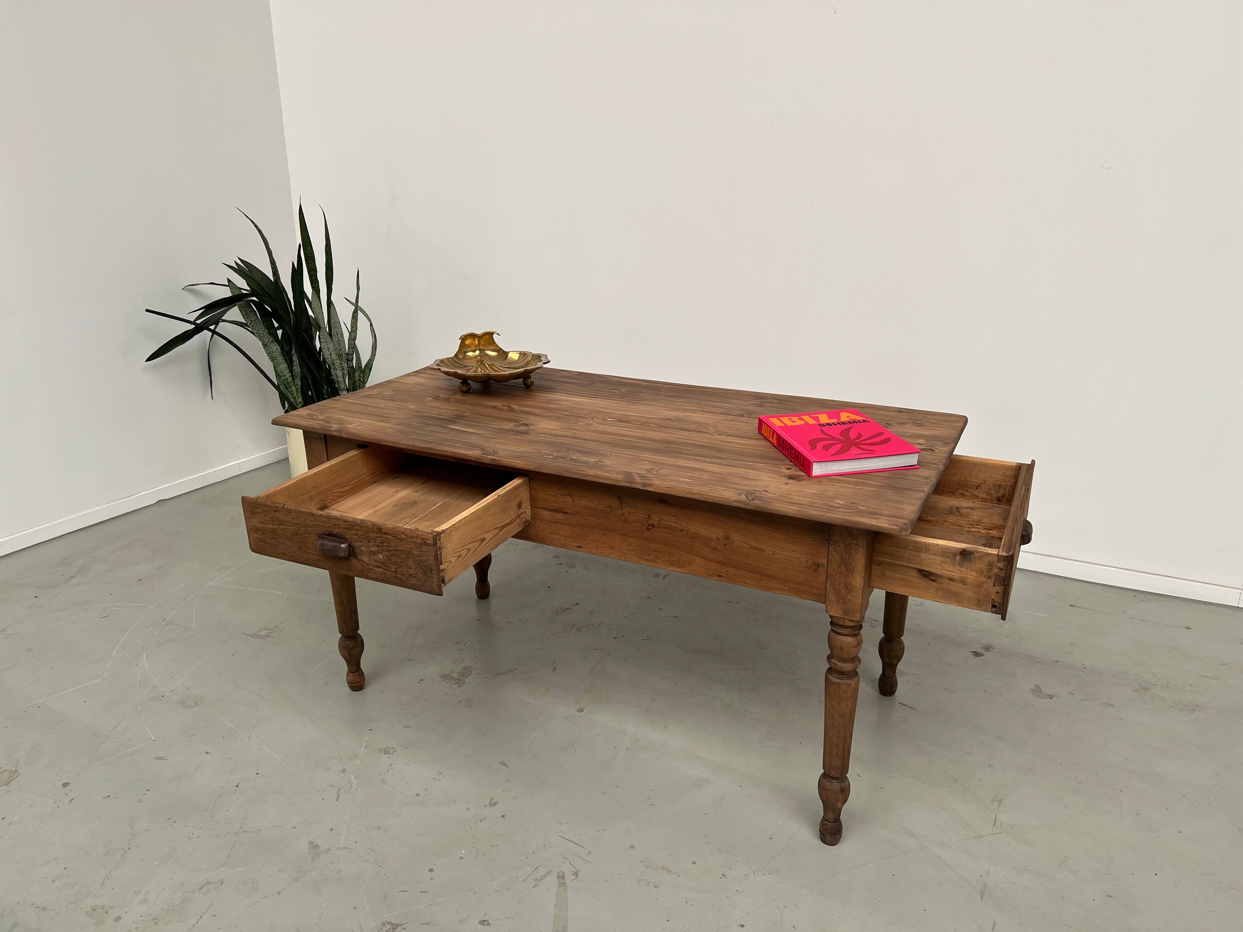 Table de travail de ferme en pin, des années 50