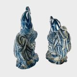 Pair of ceramic roosters in blue camaieu 20th century