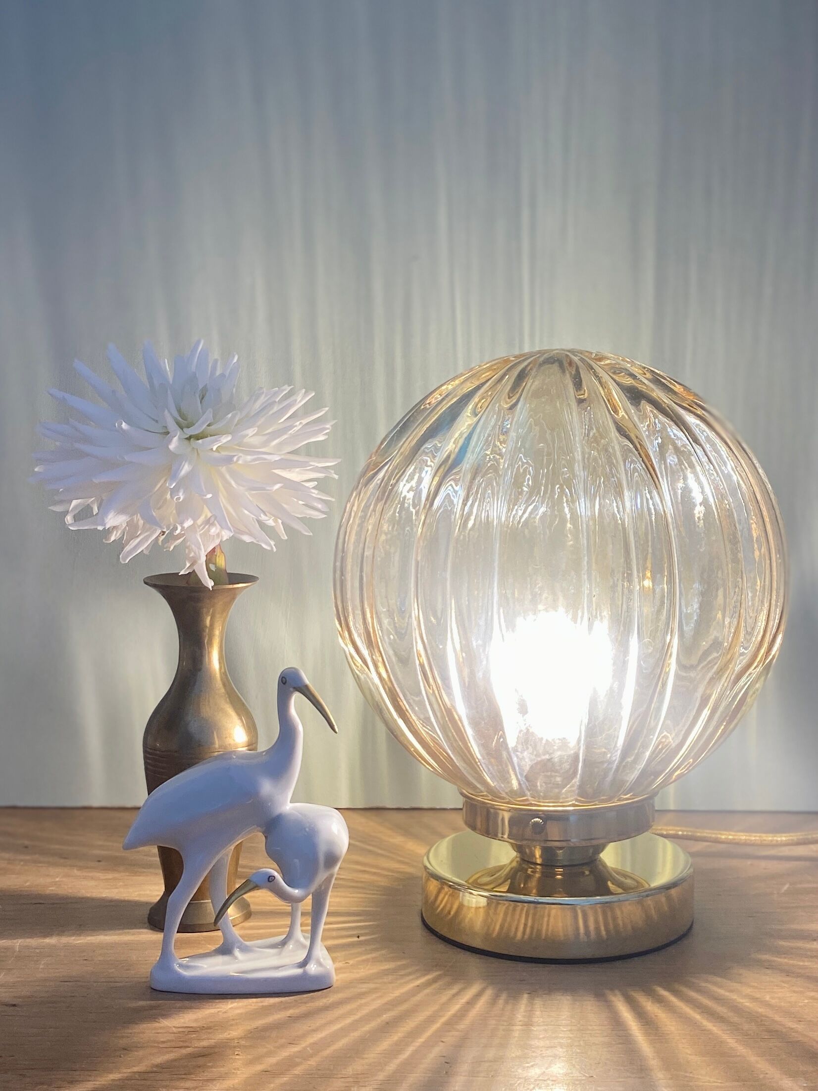 Vintage amber glass globe table lamp