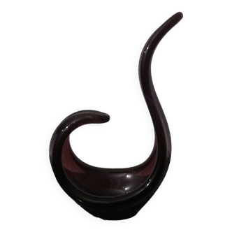 Empty pocket/Free-form swan sculpture in Violet Murano Glass.