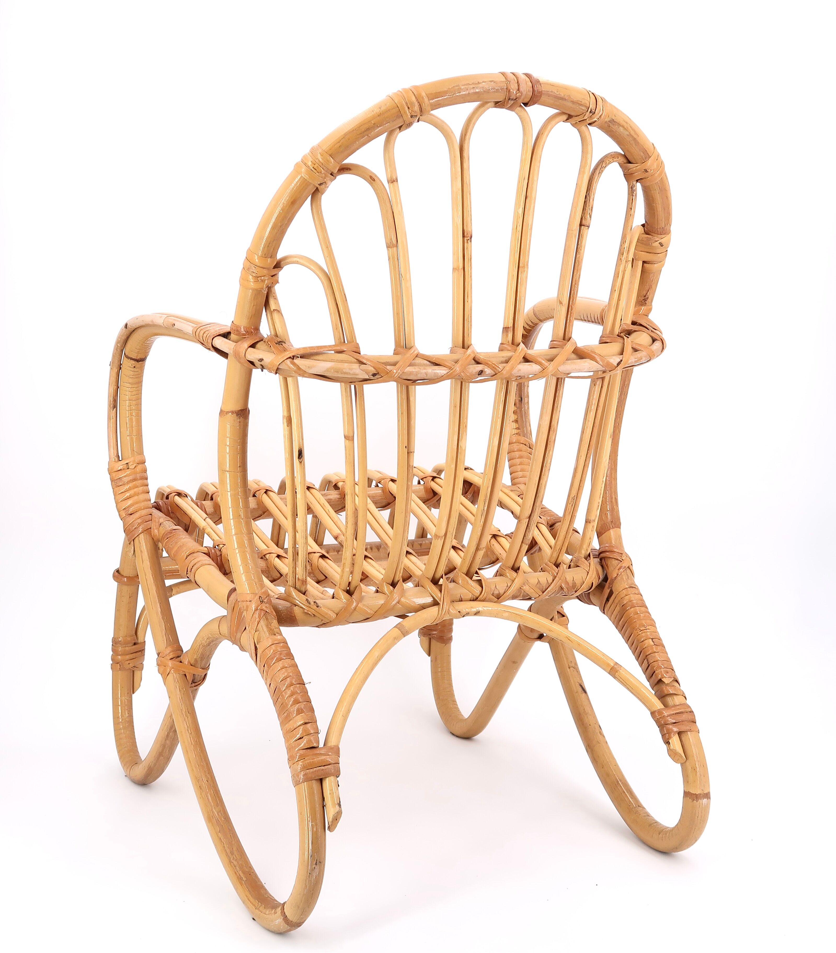 Children's chair in bamboo and rattan, 70s