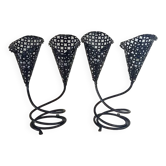 Pair of double candle holders in perforated sheet metal