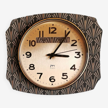 Horloge vintage pendule murale silencieuse rectangulaire "Japy anthracite doré"