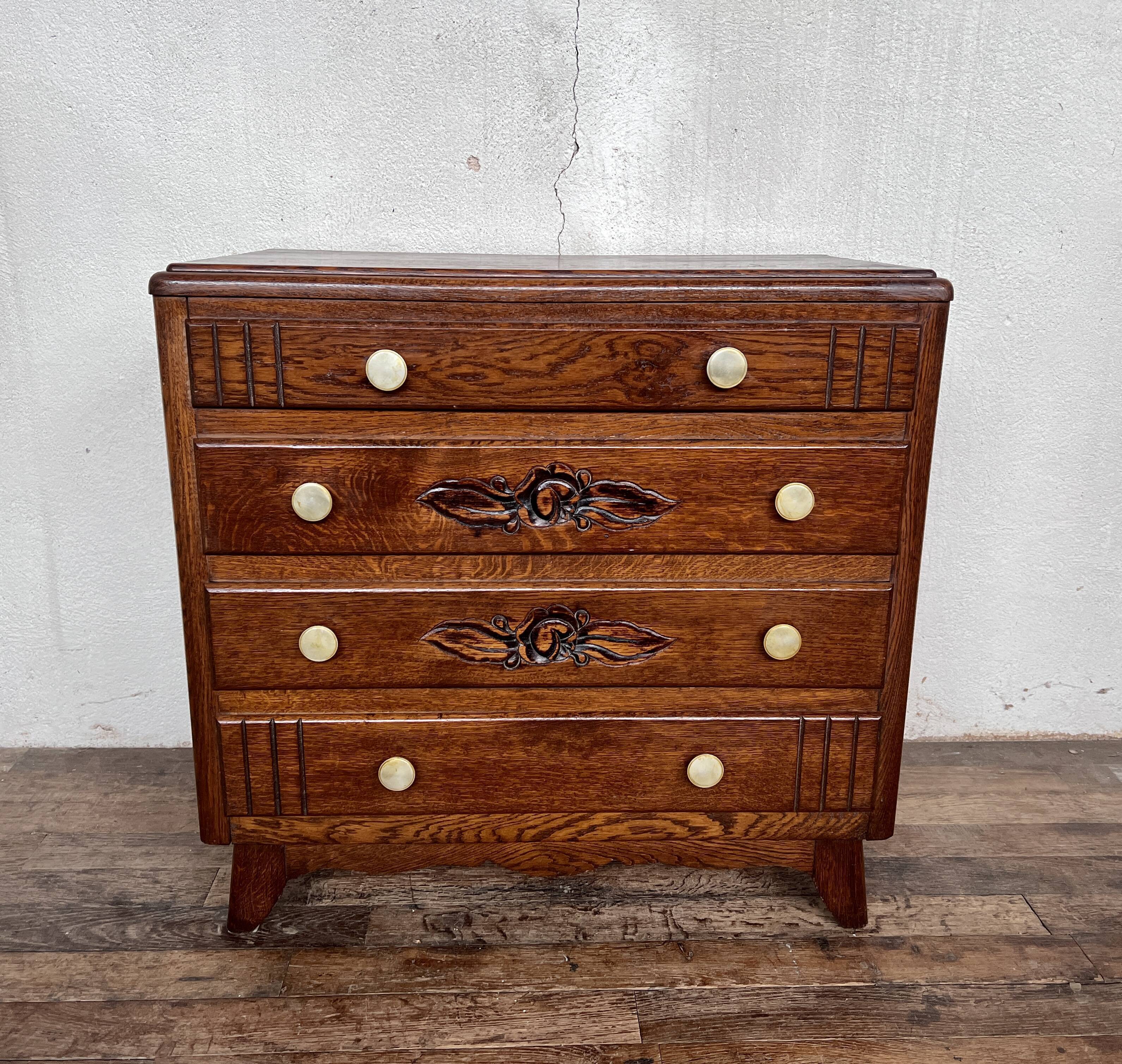 Chest of drawers semainier chiffonnier vintage oak 1950 style Art deco