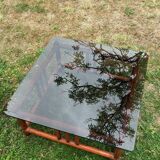 Vintage bohemian chic 70s smoked glass bamboo coffee table