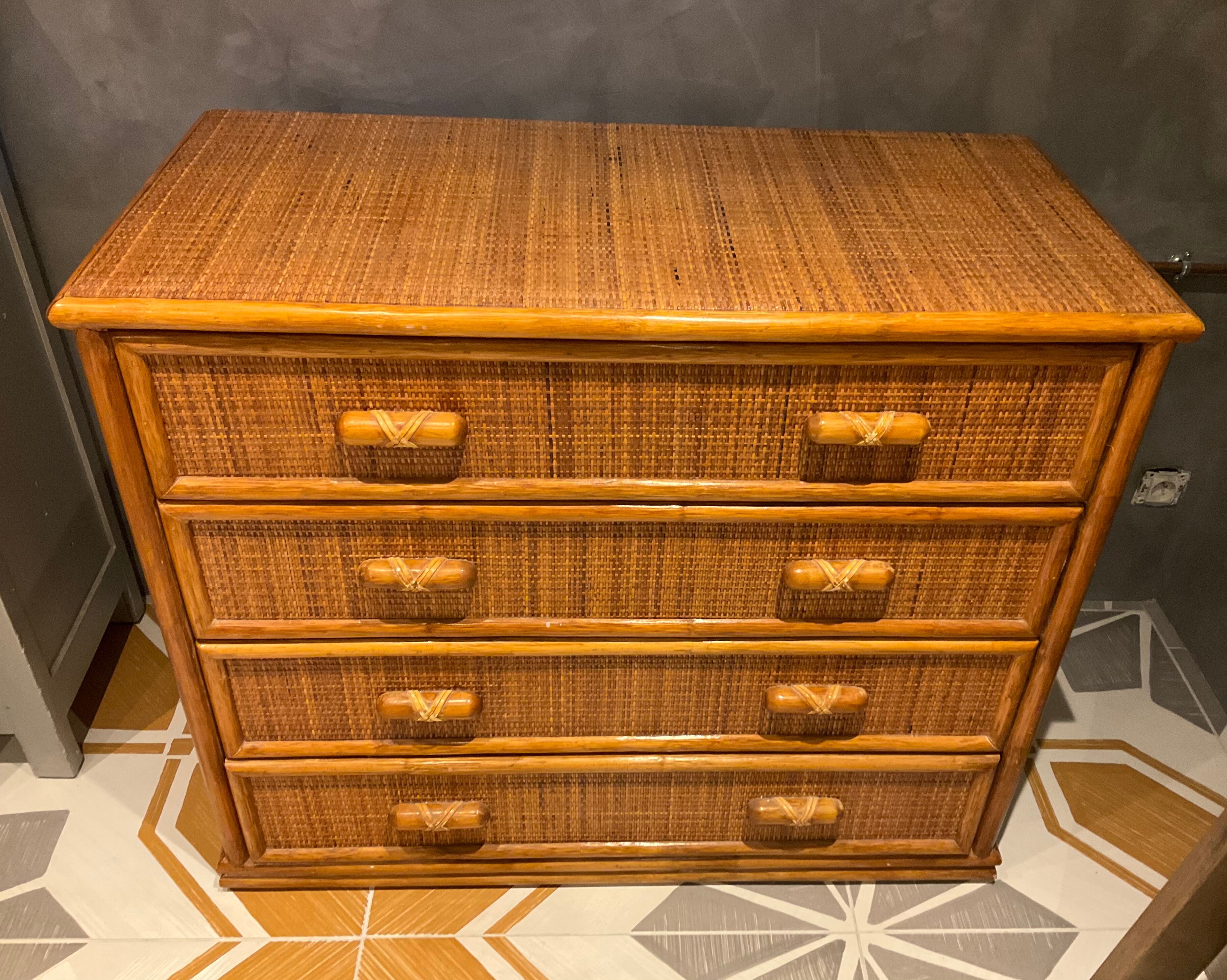 Commode tiroirs rotin bambou