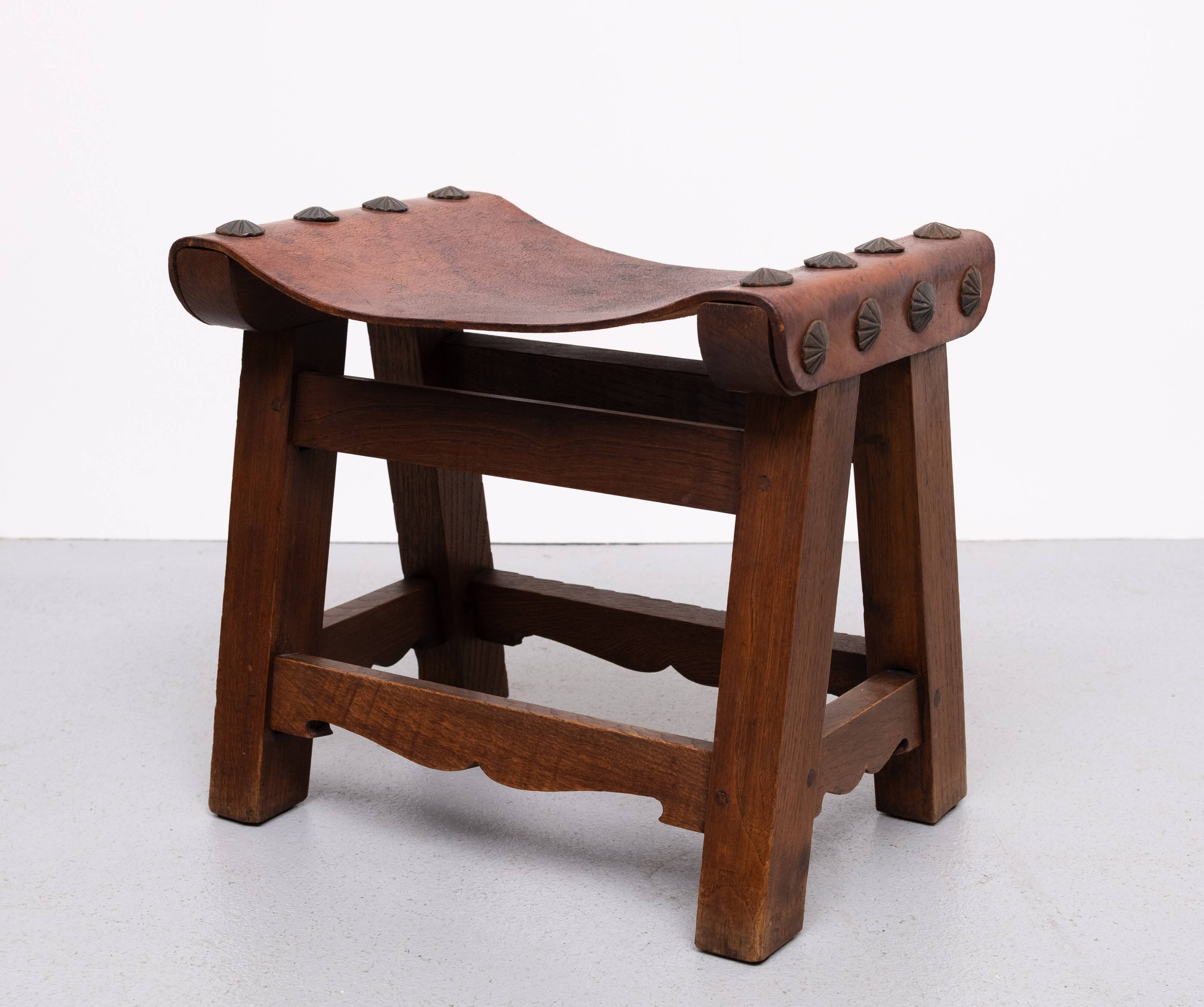 Vintage Brutalist Spanish Ottoman 1950s