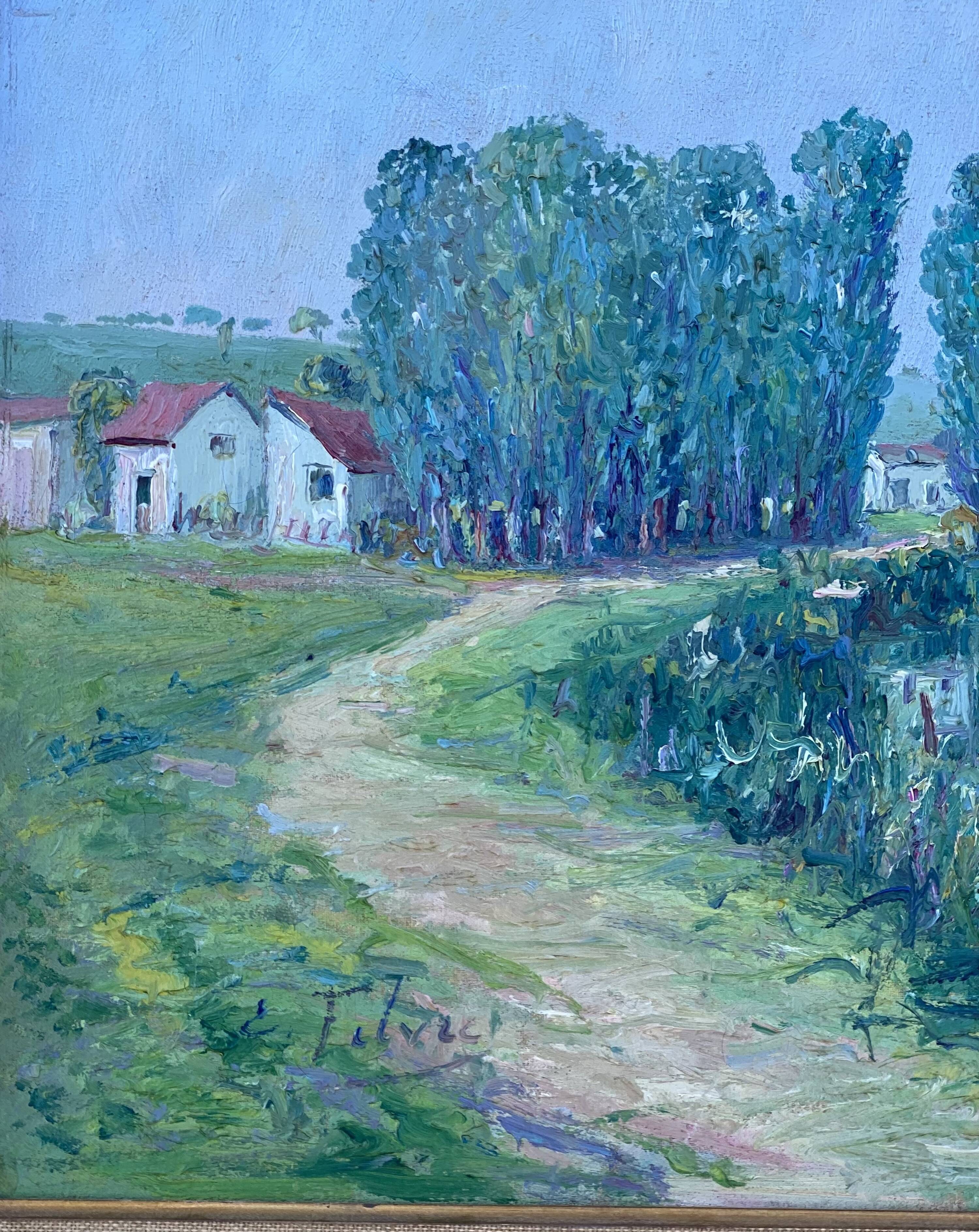 Painting by Édouard FEBVRE, Riverside Landscape