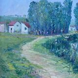 Painting by Édouard FEBVRE, Riverside Landscape