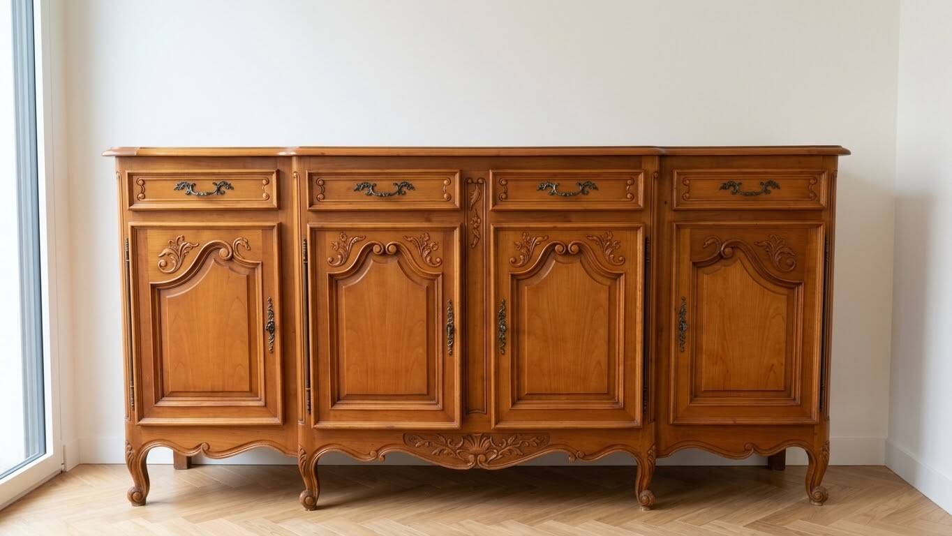 Large buffet in solid cherry wood, authentic style.