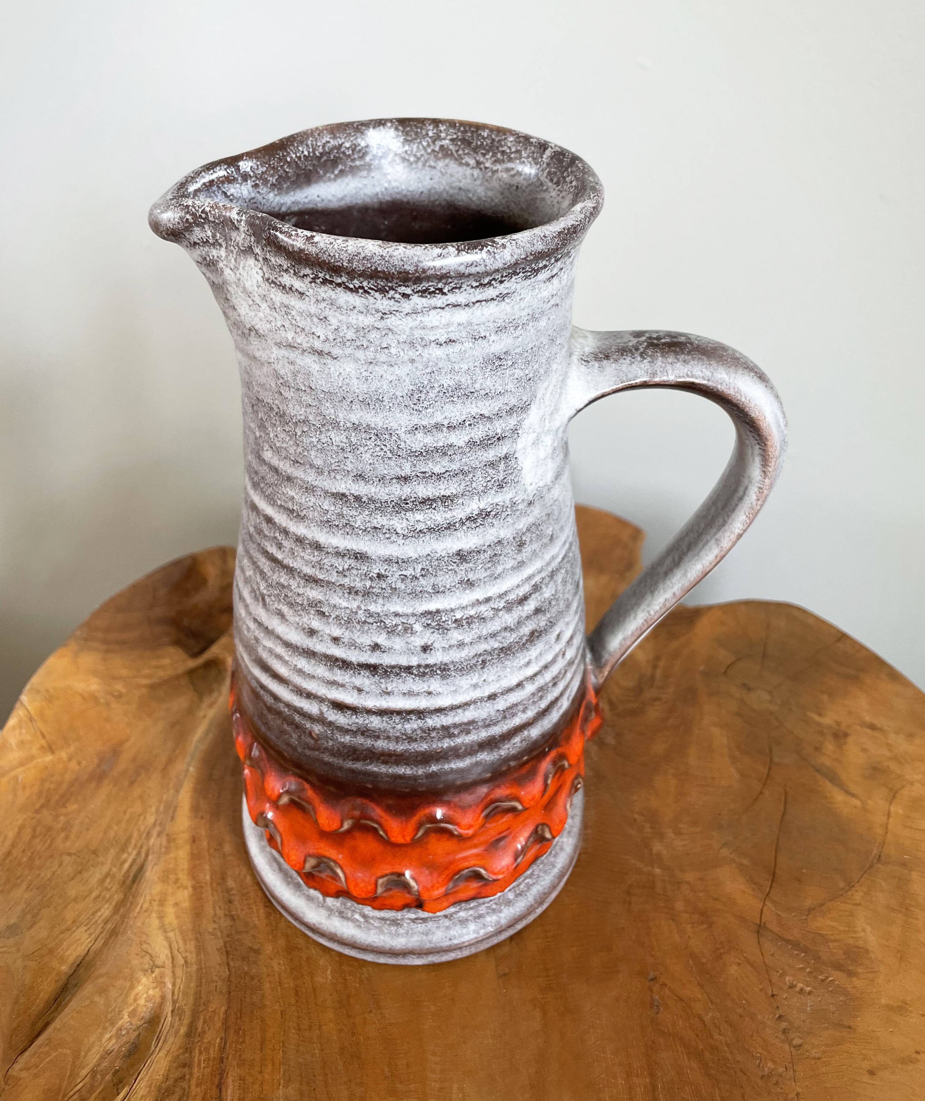 Jasba orange-grey vase/jug, bunte welt der keramik (colorful world of ceramics), west german pottery