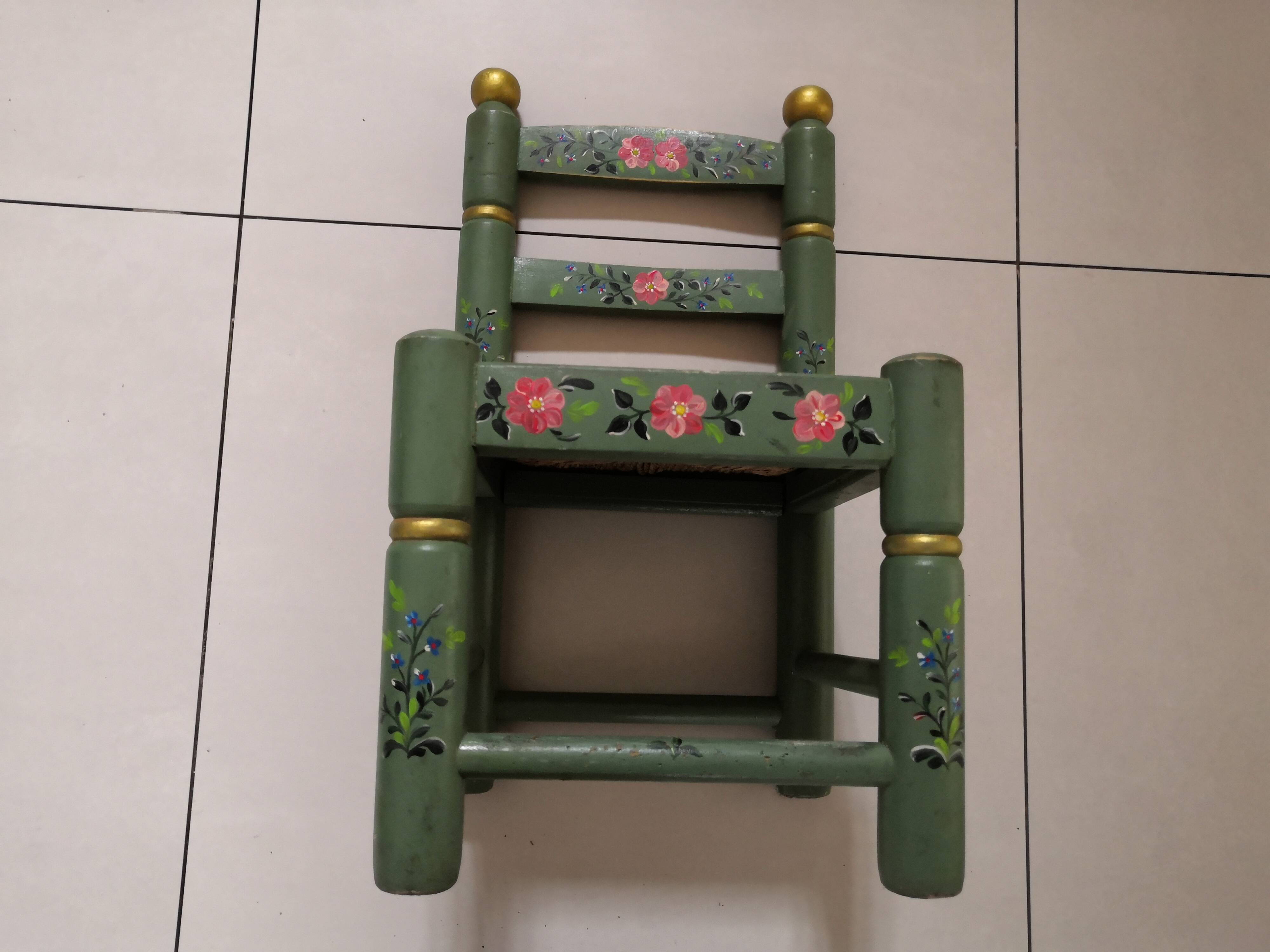 Chaise enfant bois et paille vintage