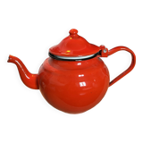 Vintage red enamelled sheet metal teapot