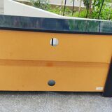 Black lacquered designer console in solid wood, open storage
