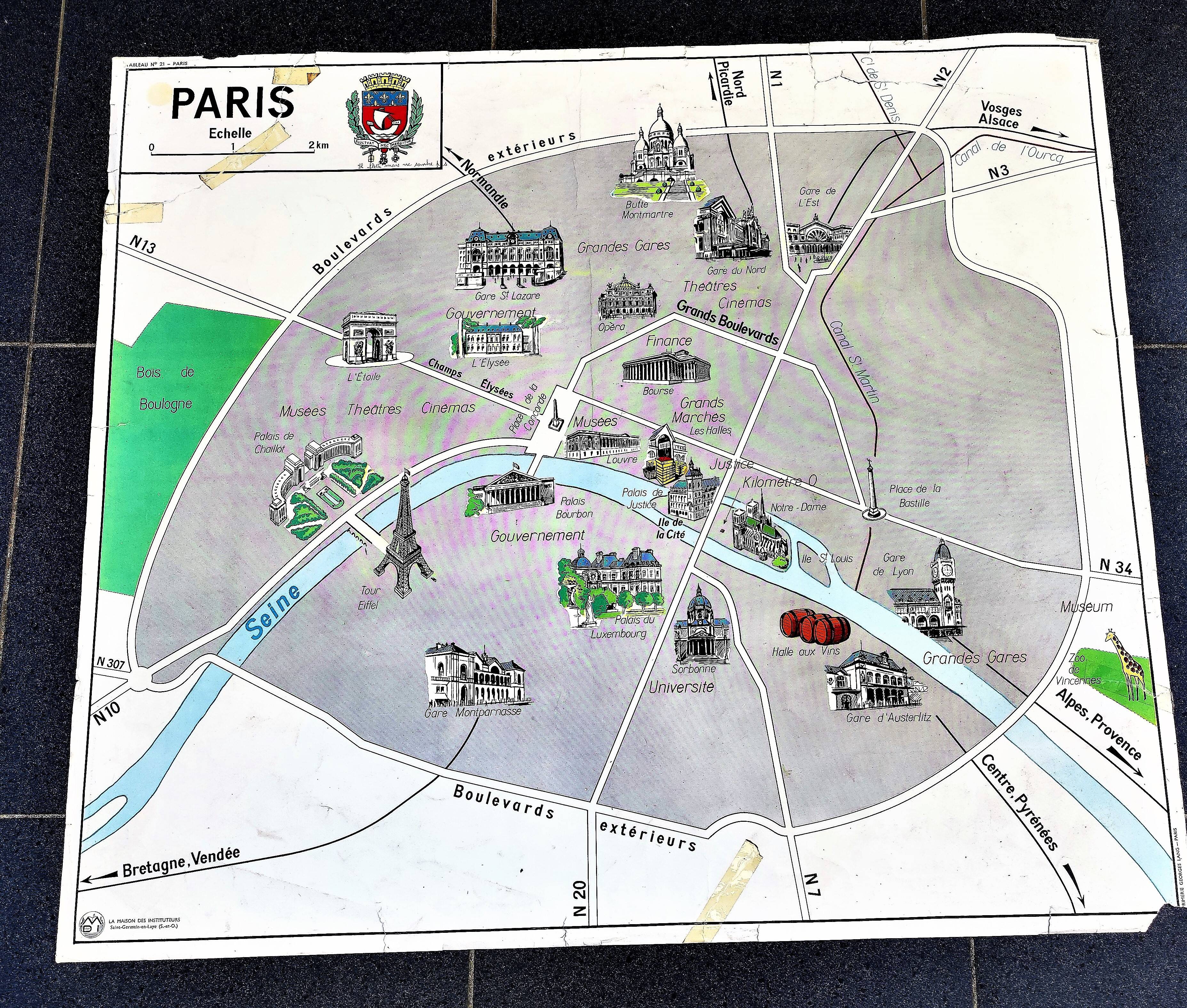 Poster school map Paris Region / The house of teachers