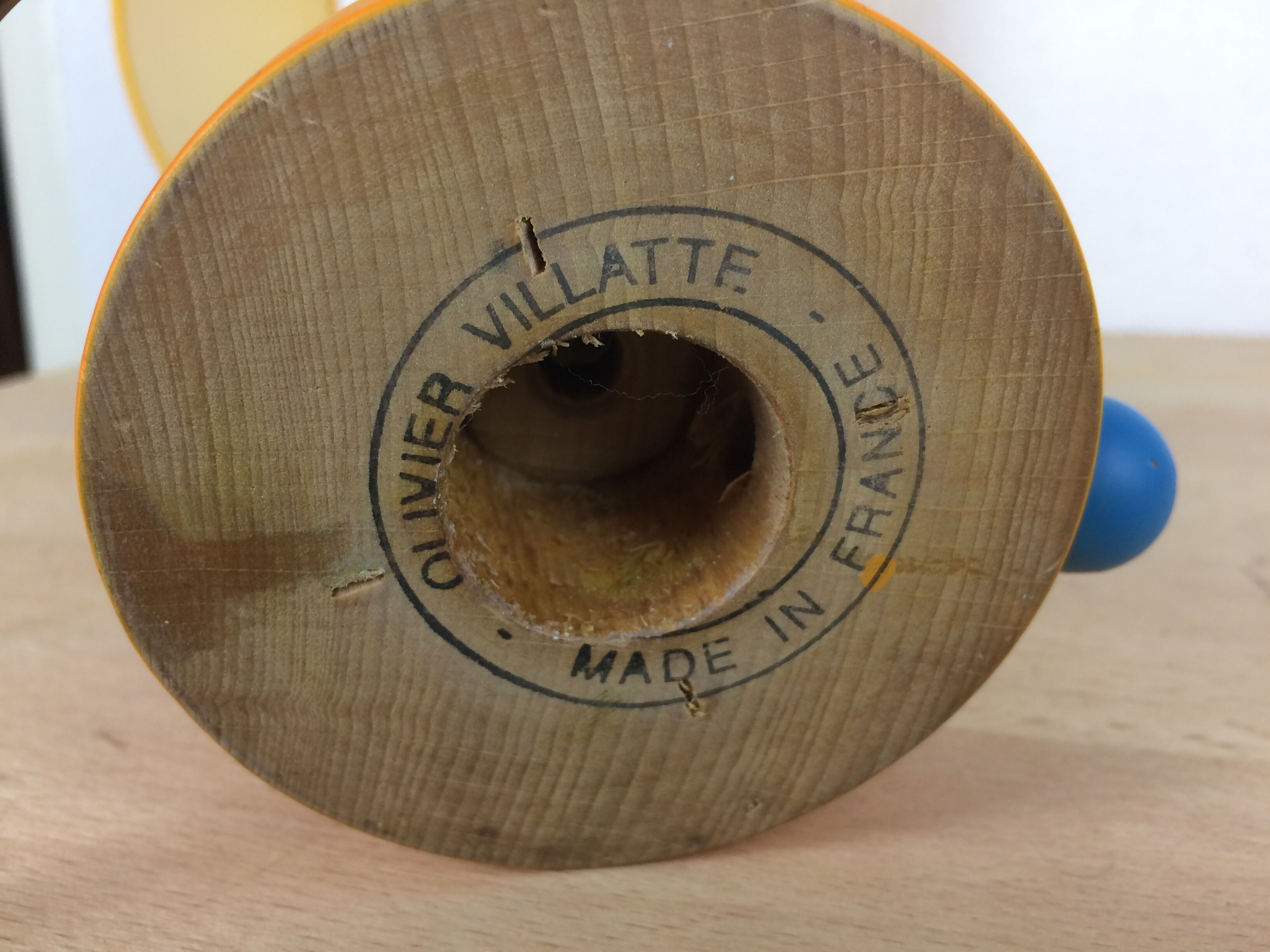 Lamp Olivier Villatte orange wood, 80s