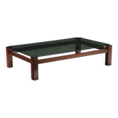 Vintage coffee table from the 1970s-80s in beech and glass, Italy.