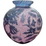 Acid-etched ball vase signed de vianne with flower decoration