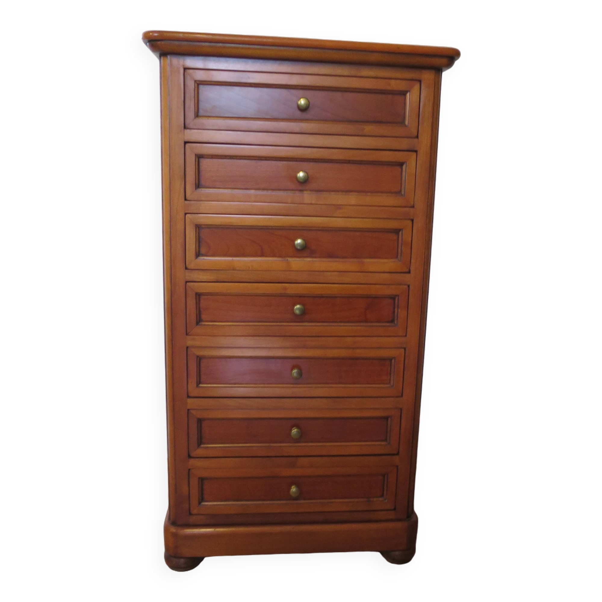 Rare Louis Philippe chest of drawers with 7 drawers from the 80s in cherry wood