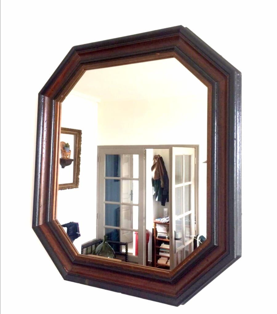 Hexagonal wooden mirror 1950