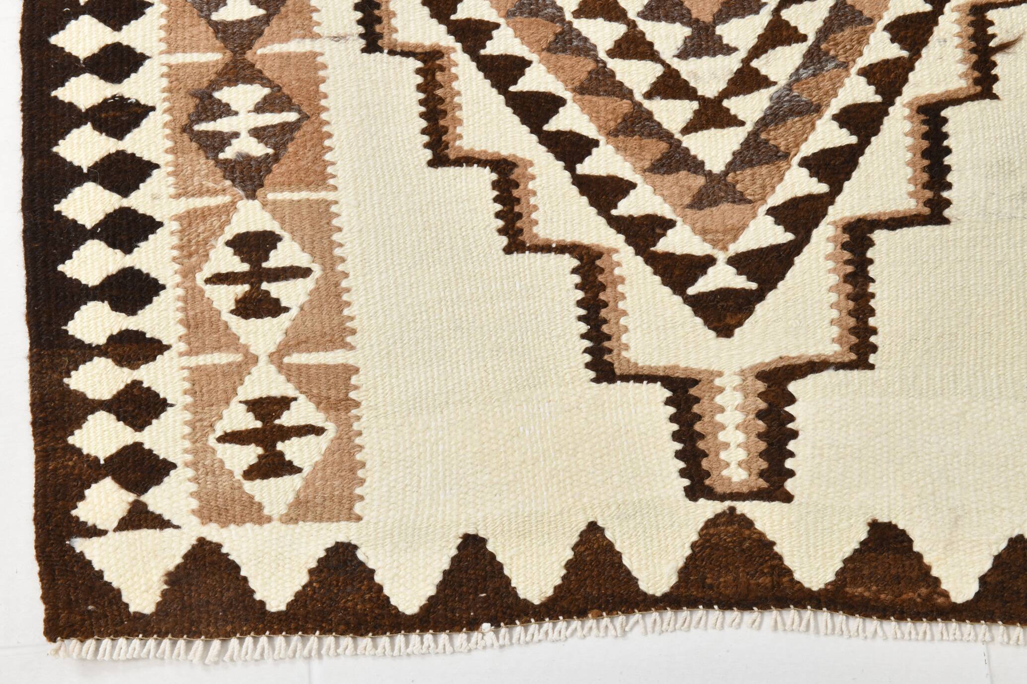 Vintage Dark Brown & Beige Classic Kilim Runner Rug, 86x252Cm