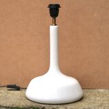 Large white ceramic lamp with raffia shade, 1970s