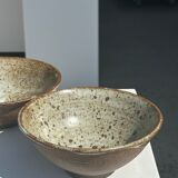 Duo of ceramic bowls interior glazed exterior matt raw earth